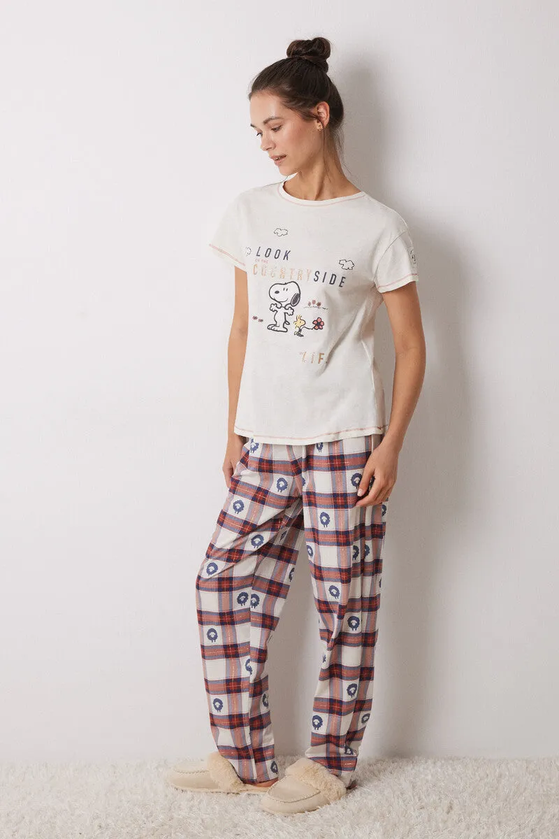 100% cotton pajamas with Snoopy checks