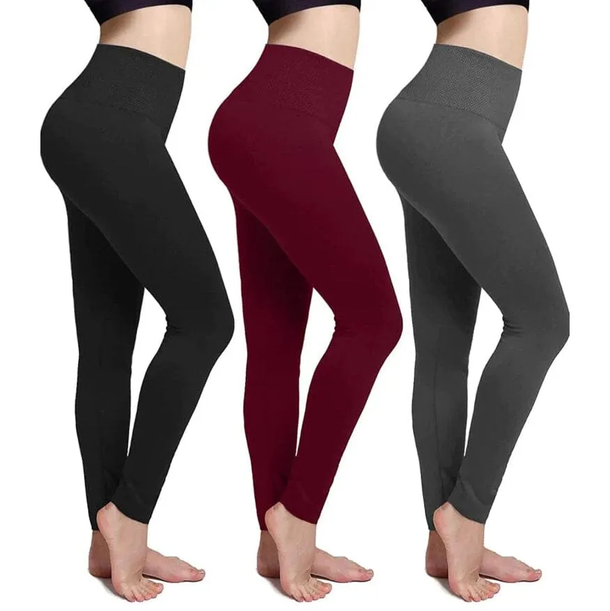 3-Pack: Women’s Fleece Lined Leggings High Waist Soft Stretchy Warm Leggings