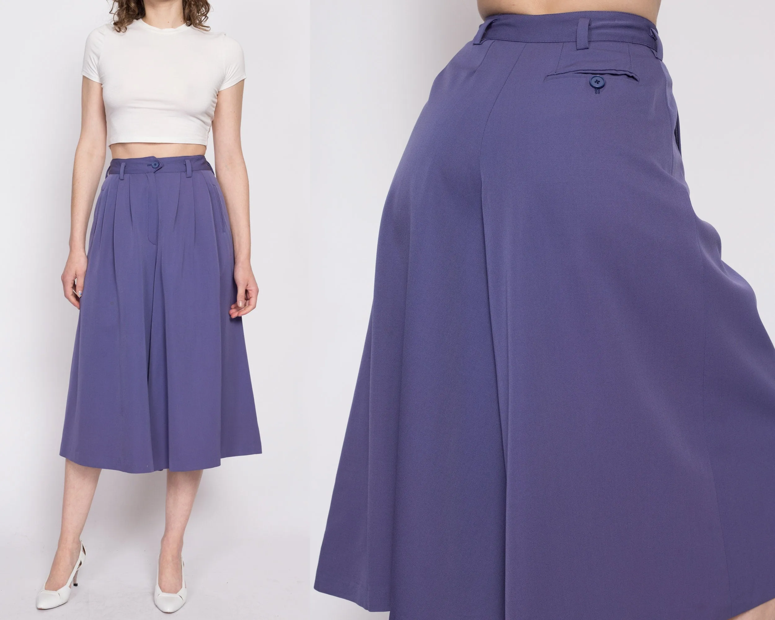 70s 80s Christian Aujard Lilac Purple High Waisted Culottes - Small, 25.75"