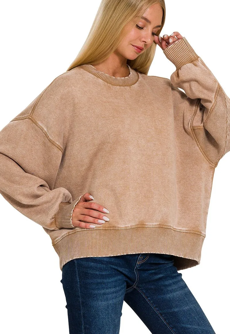 Acid Wash Oversized Fleece Pullover