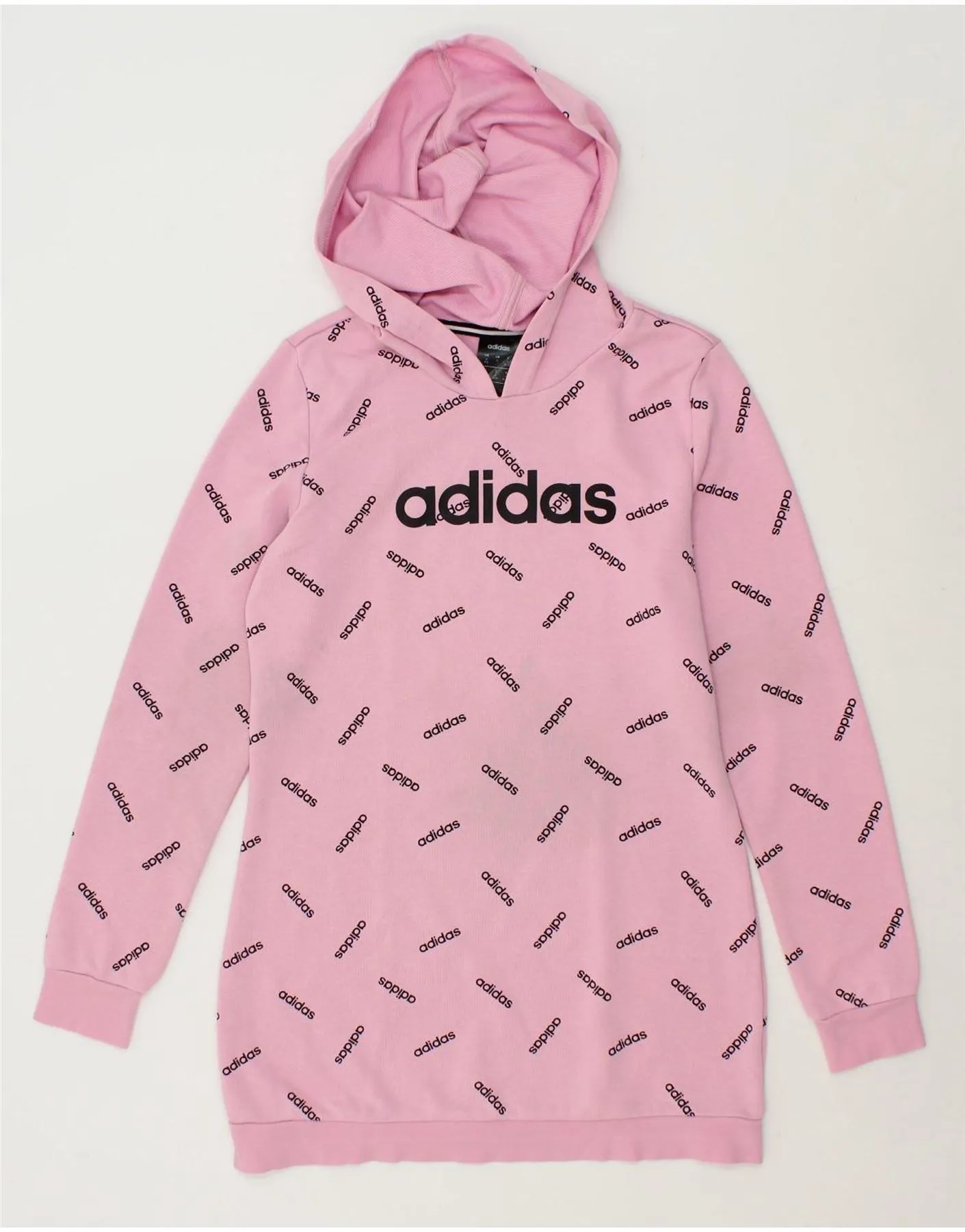 ADIDAS Womens Graphic Longline Hoodie Jumper UK 8/10 Small Pink