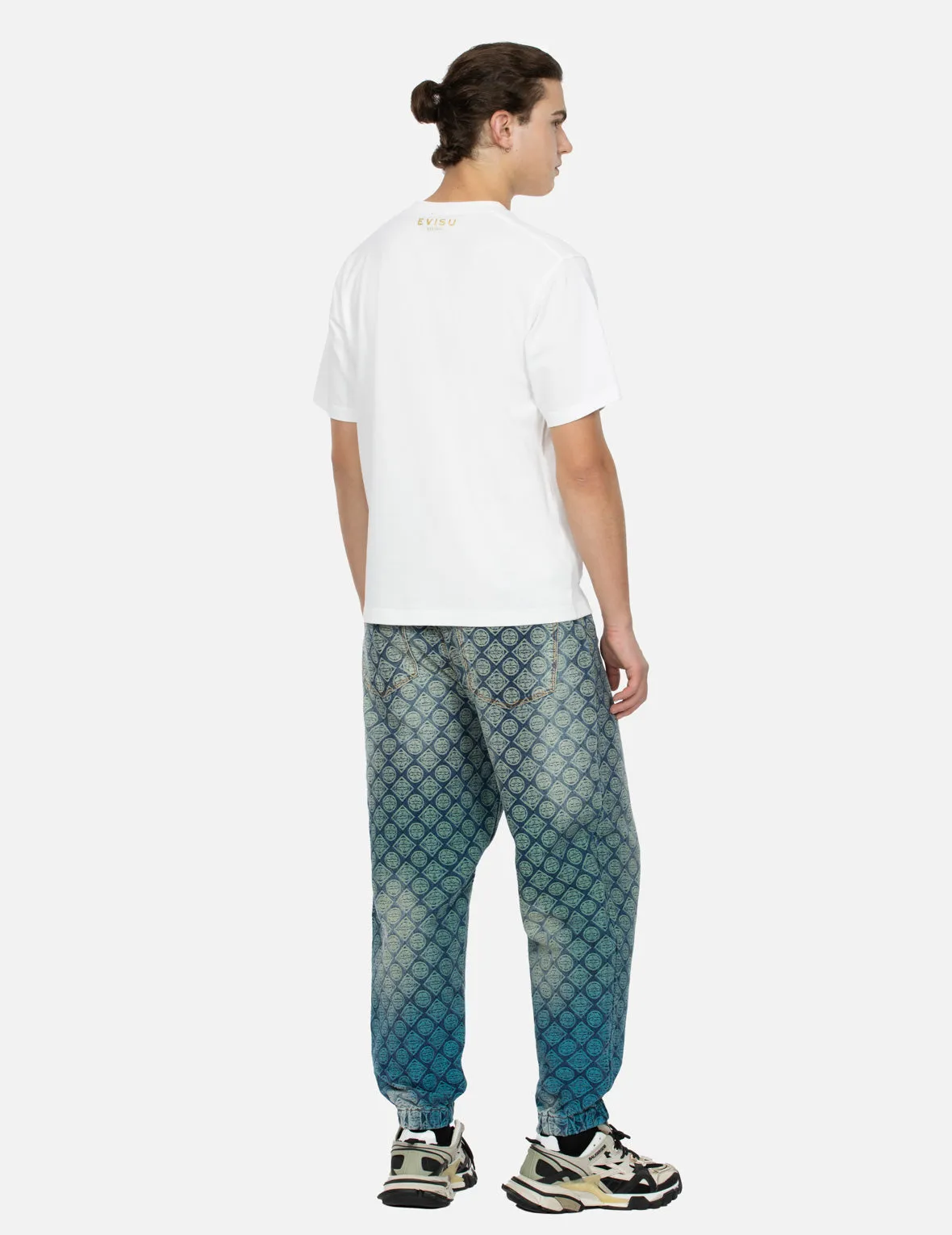 Allover Kamon Jacquard Relax Fit Denim Joggers