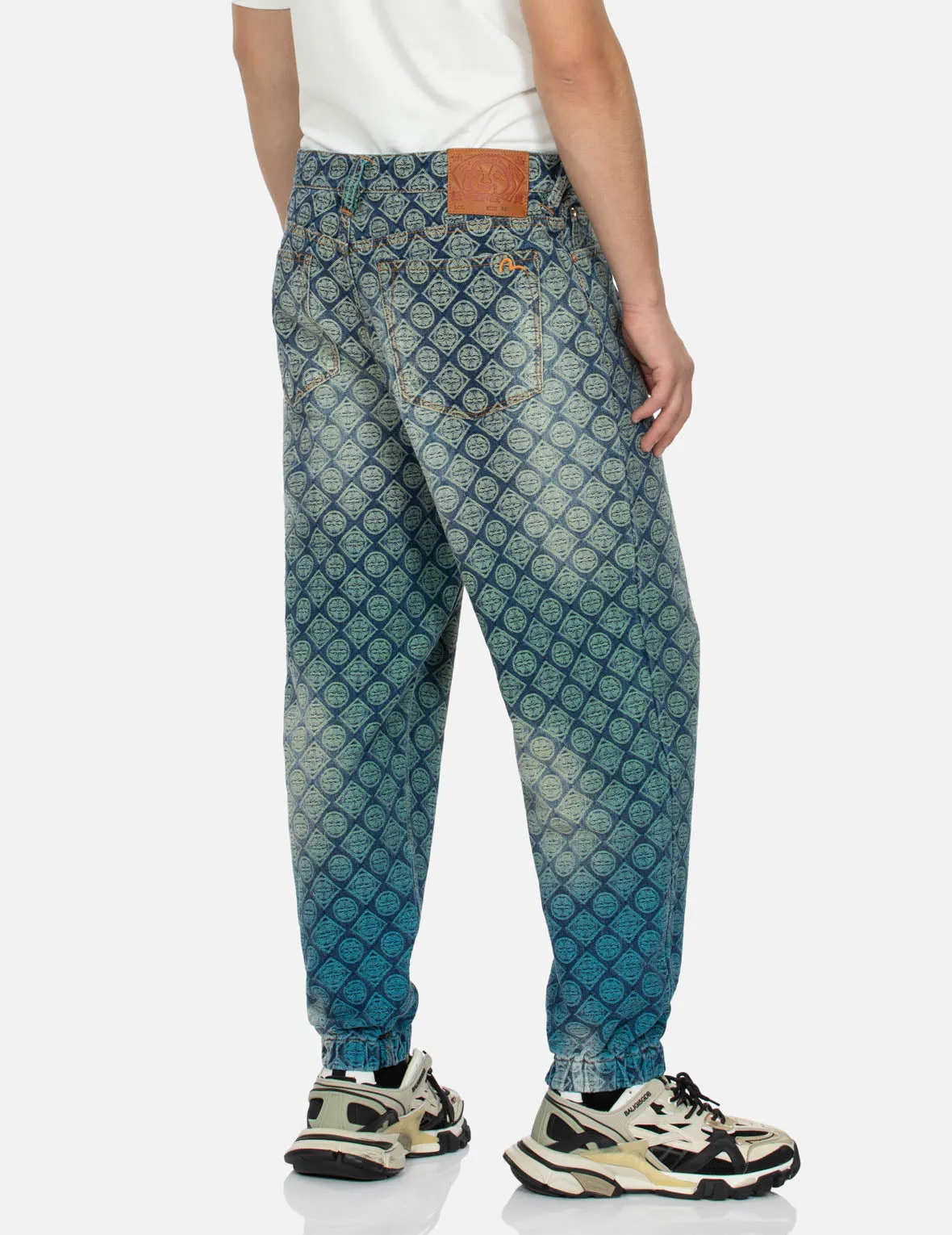 Allover Kamon Jacquard Relax Fit Denim Joggers