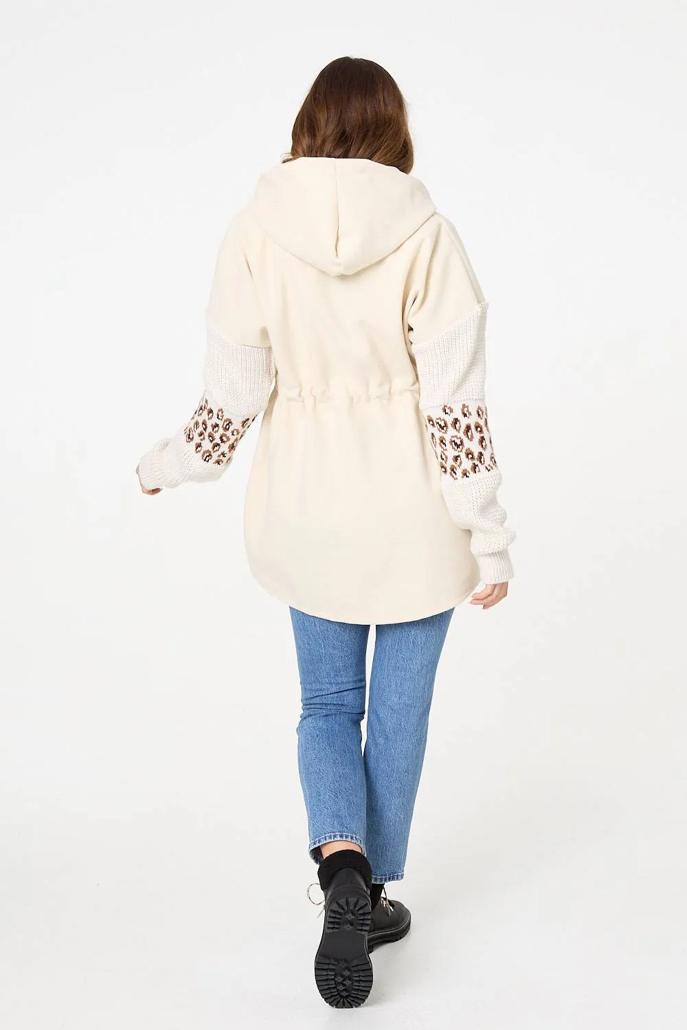 Animal Print Zip Front Relaxed Hoodie