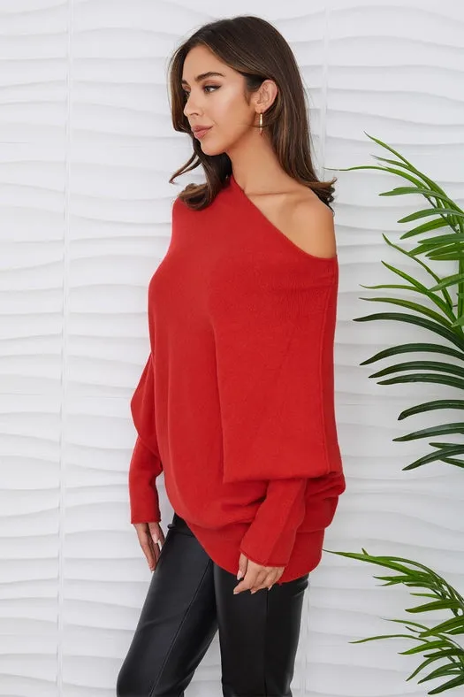 Asymmetrical Sweater RED