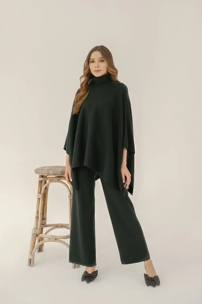 Autumn Winter '23 - Lily Knitted Cape Dark Green Separates