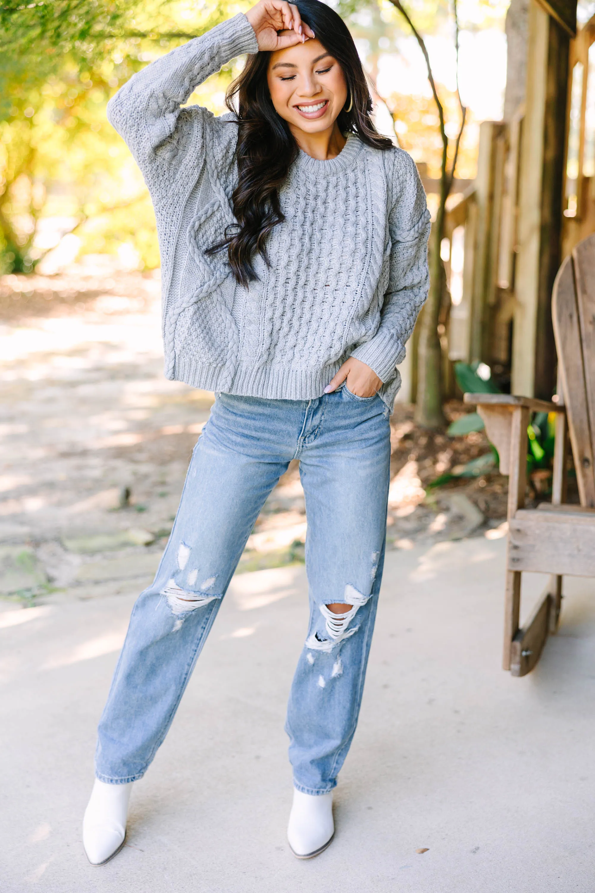 Be The Best Gray Cable Knit Sweater