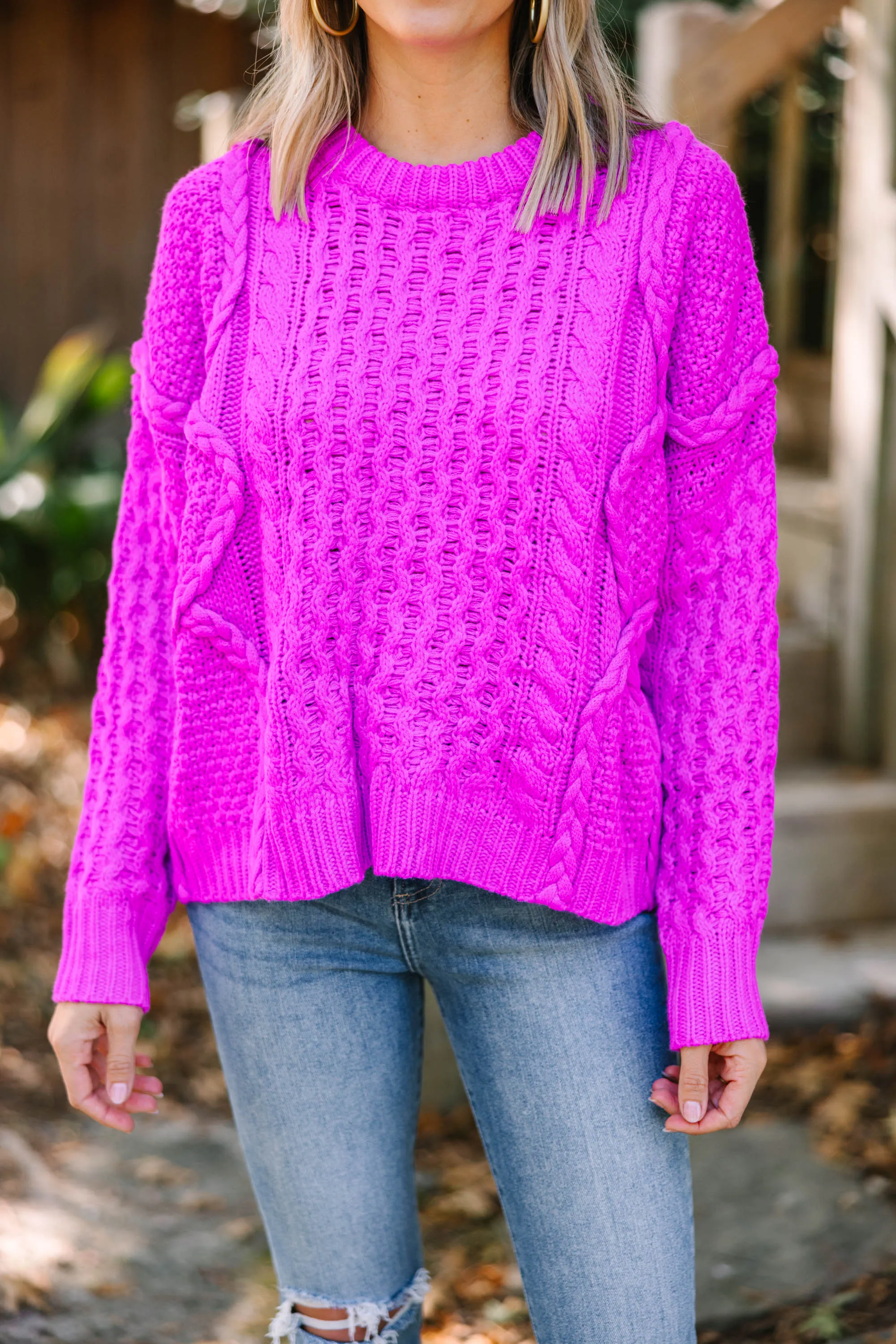 Be The Best Orchid Purple Cable Knit Sweater