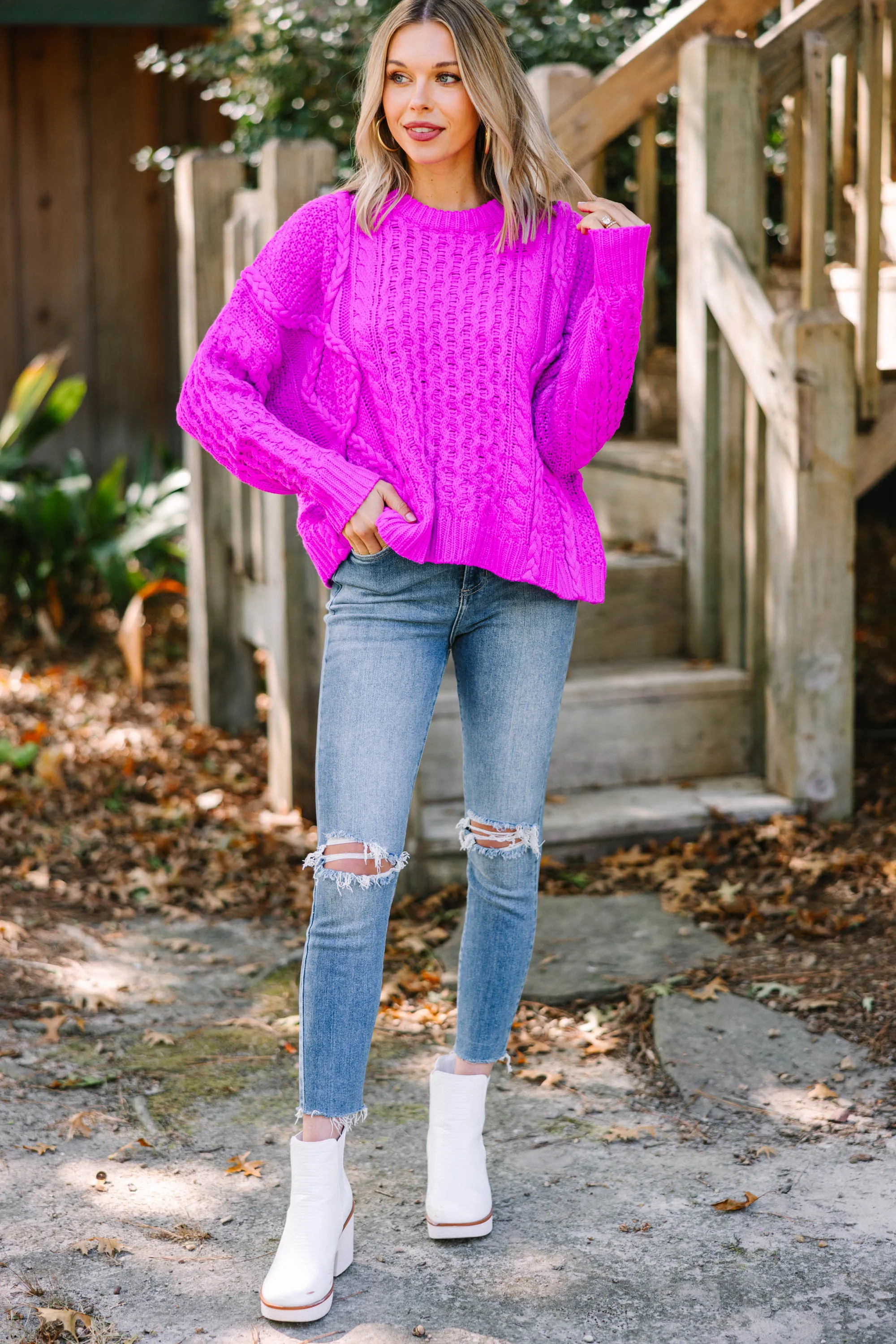 Be The Best Orchid Purple Cable Knit Sweater