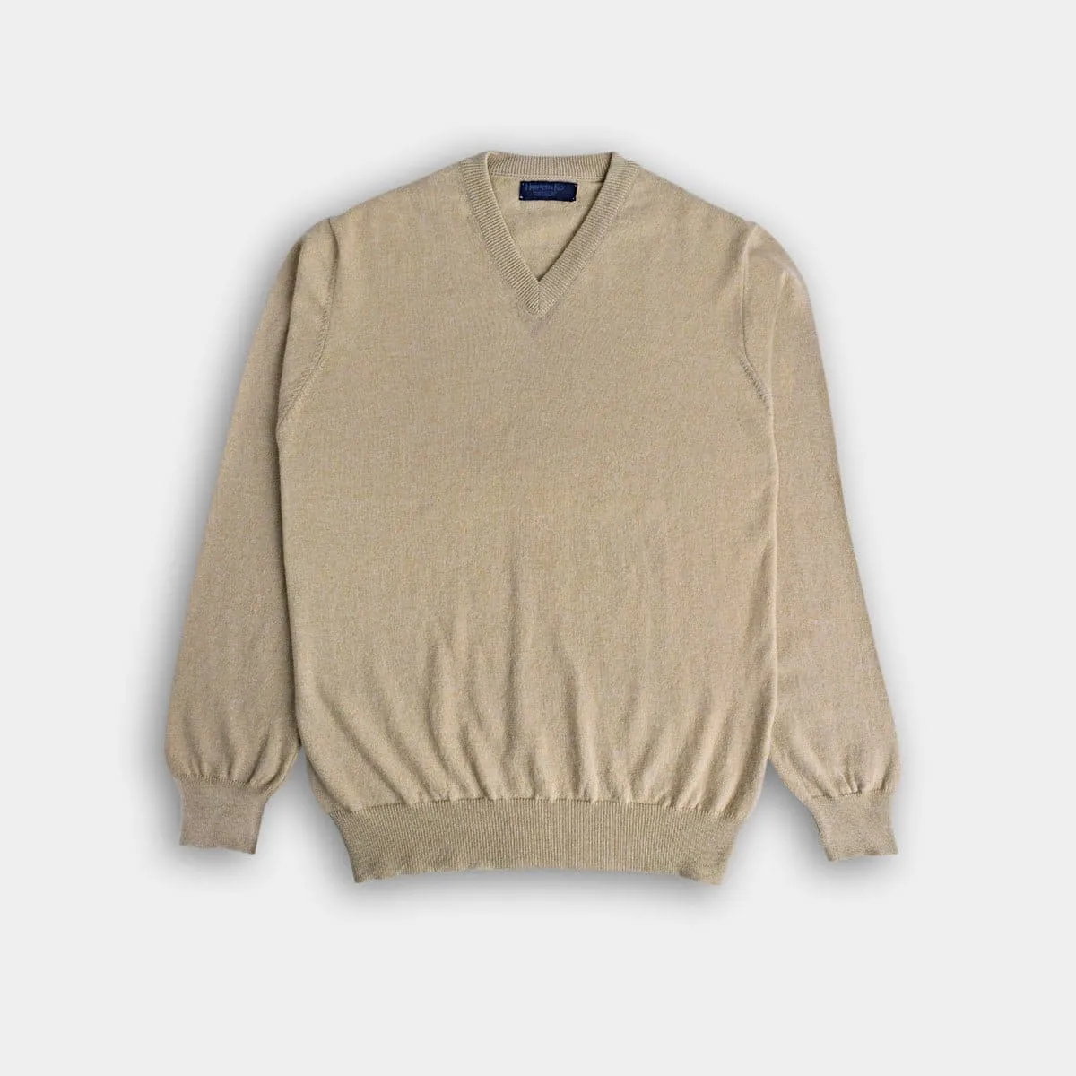 Beige V-Neck Cashmere Sweater