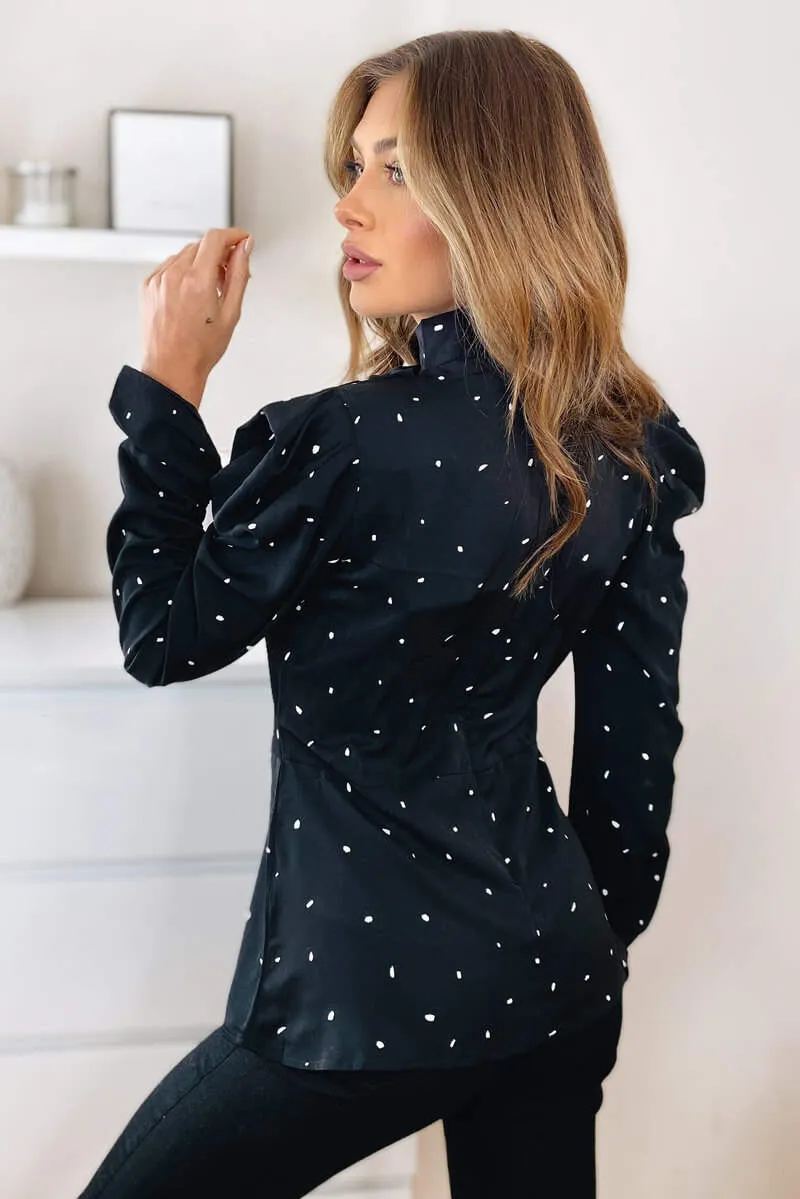 Black Polka Dot Puff Sleeve Top