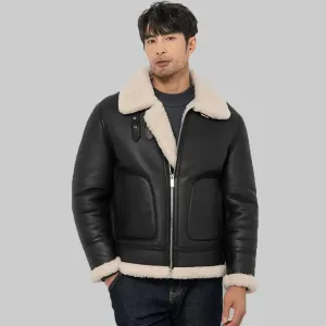 Black Shearling Aviator Jacket Mens