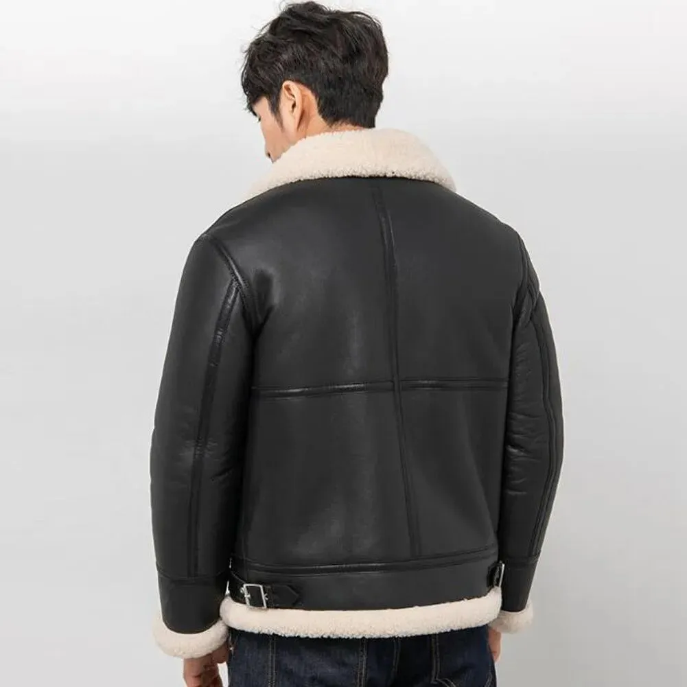 Black Shearling Aviator Jacket Mens