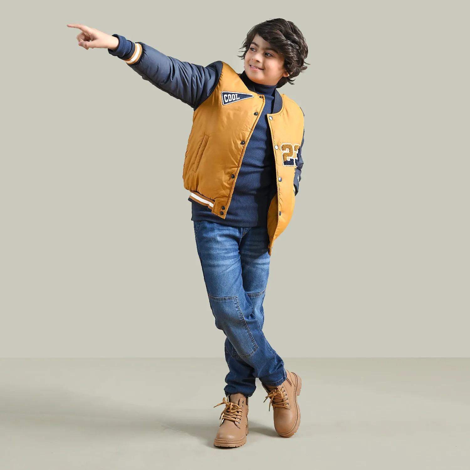 Boys Mix taffeta Quilted Jacket Cool-Yellow.Blue