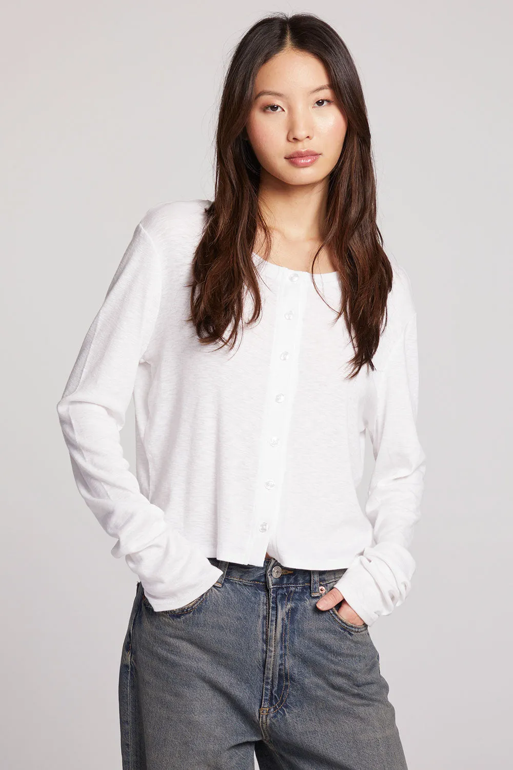 Brady White Button Up Pullover