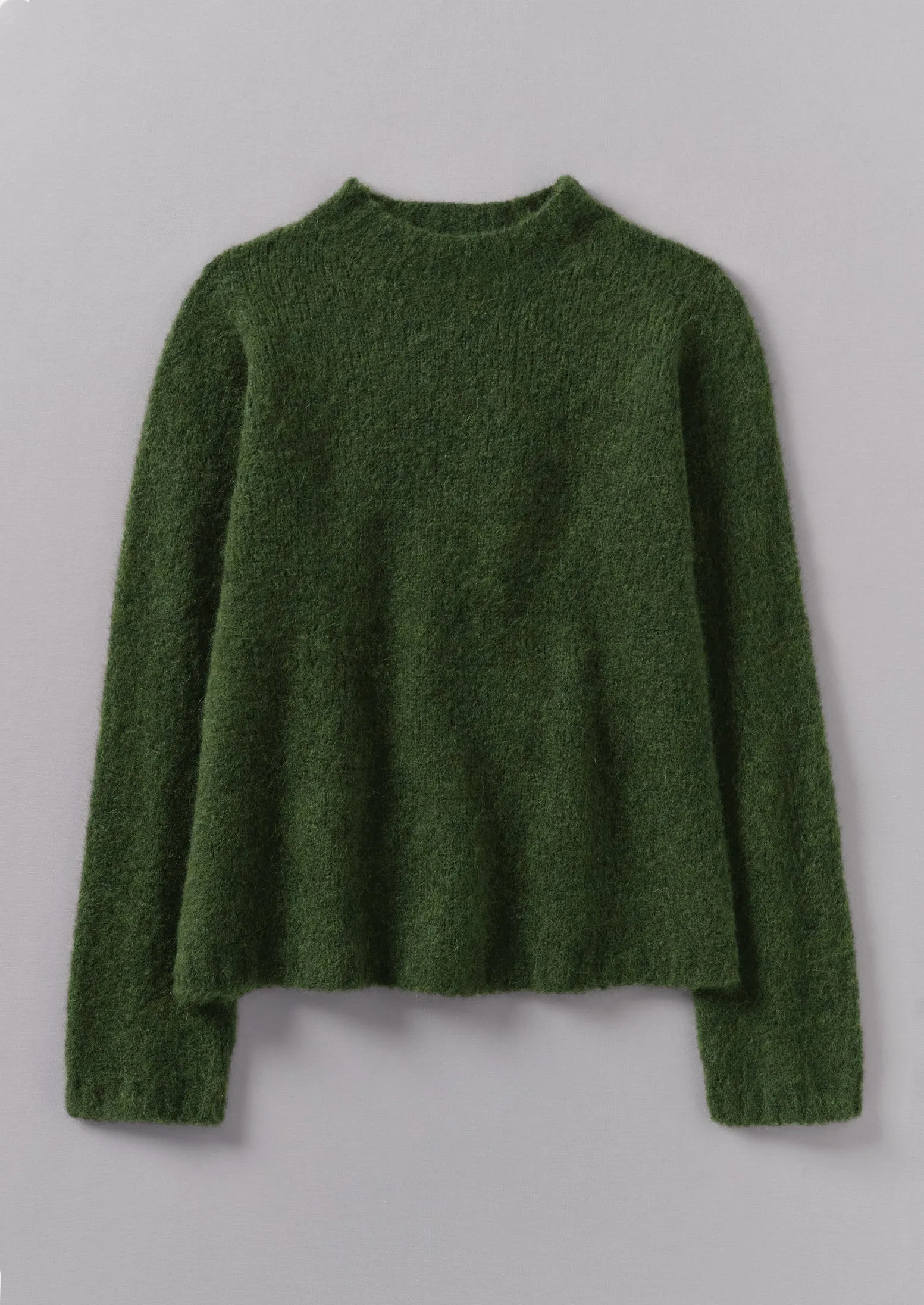 Brushed Alpaca High Neck Sweater | Moss Green