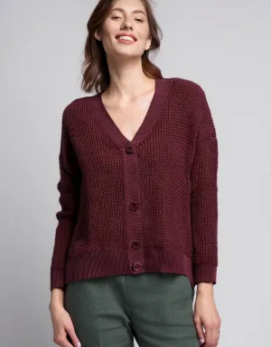 Burgundy V-Neck Button-Up Cardigan