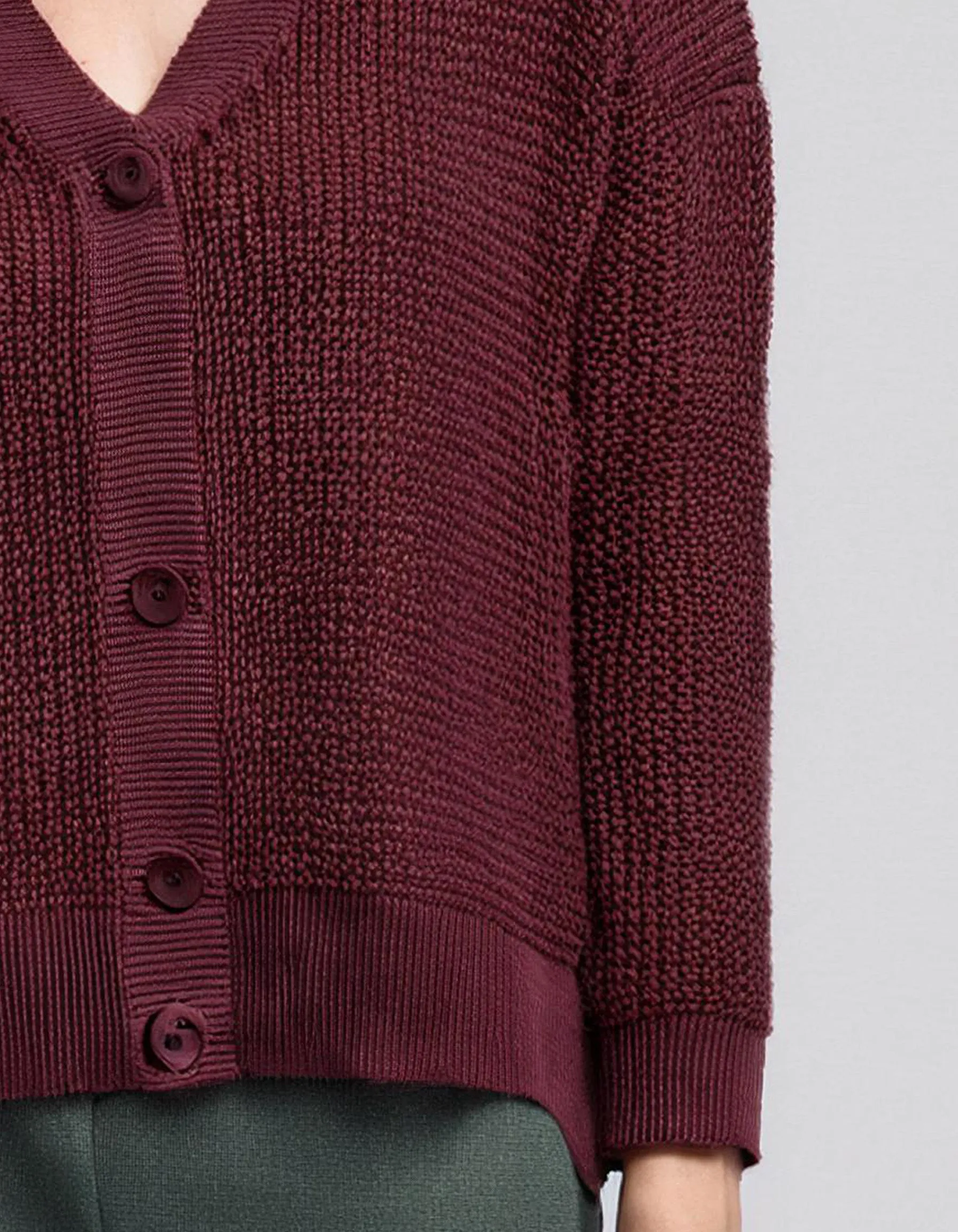 Burgundy V-Neck Button-Up Cardigan