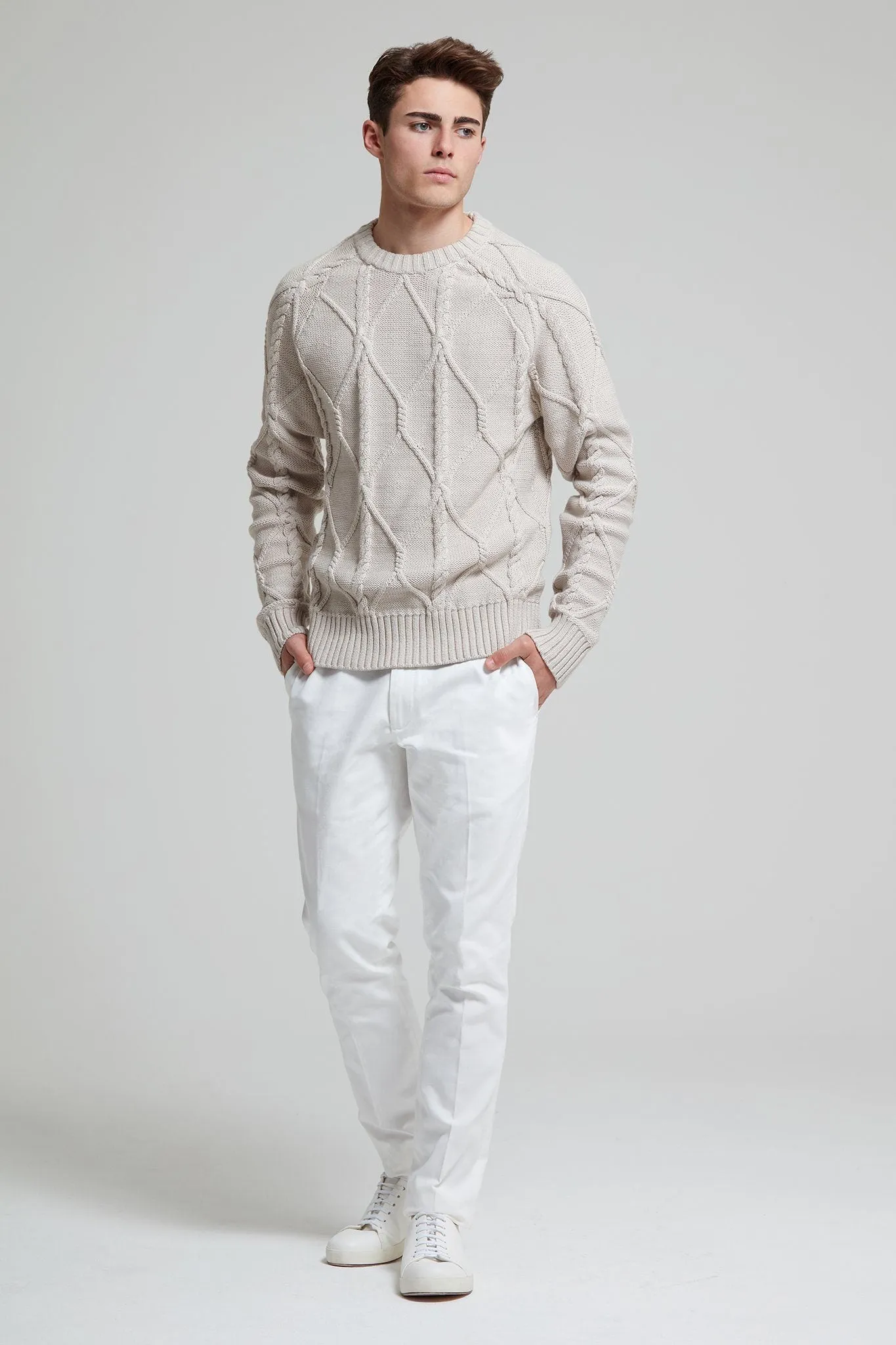 Cable-Knit Cotton Blend Sweater