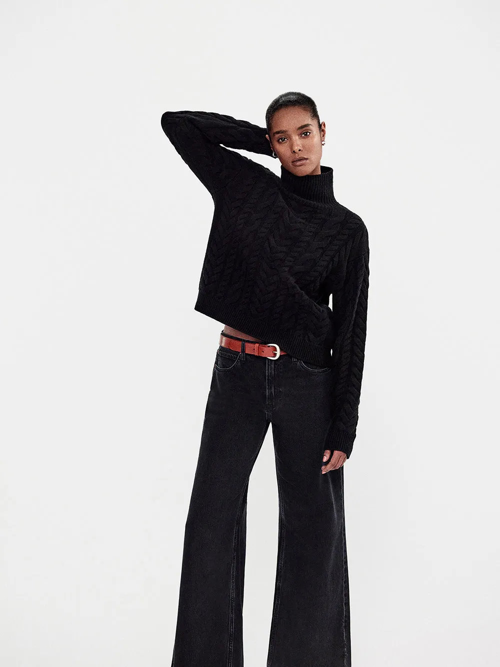 Cable Knit Turtleneck -- Black