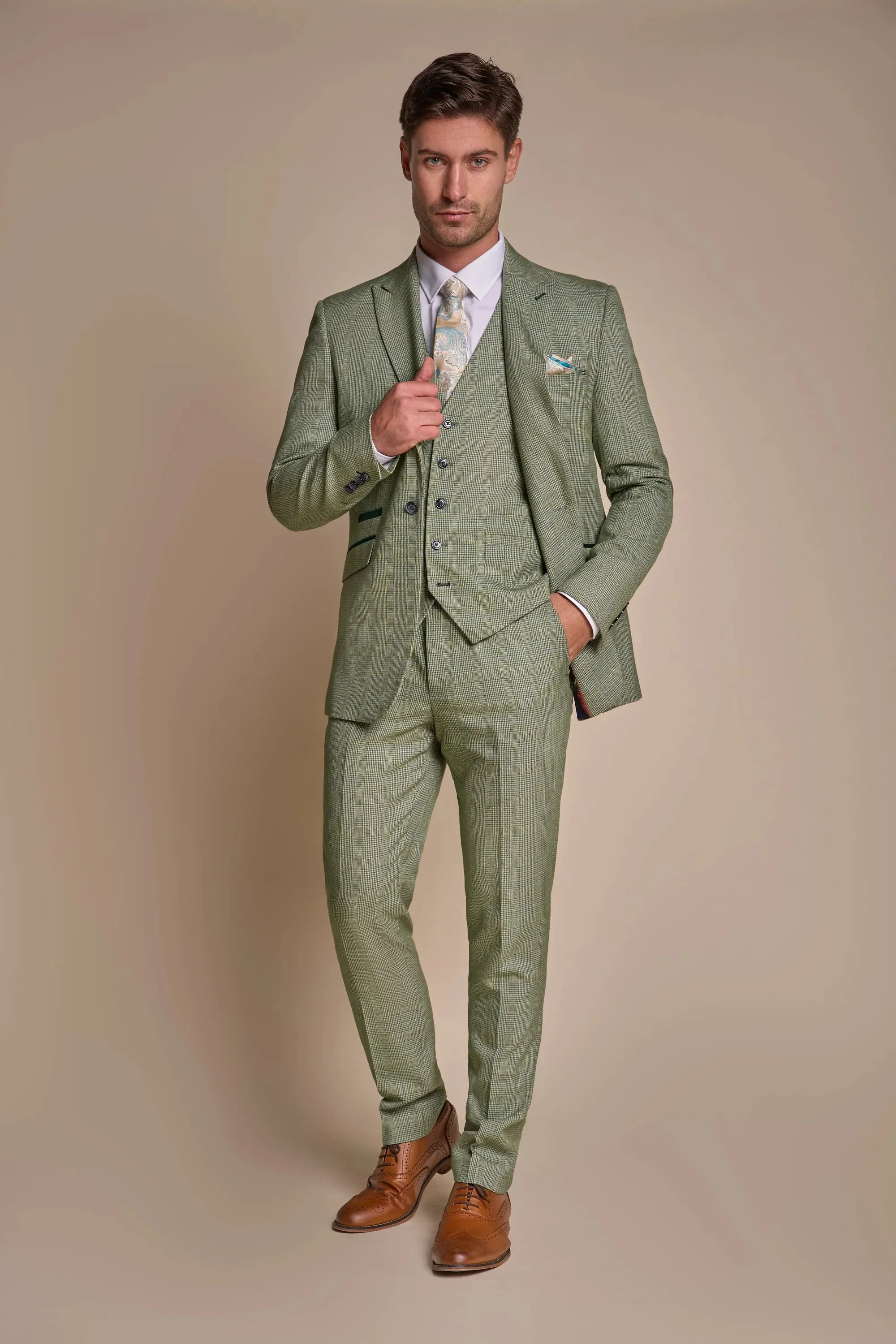 Caridi - Men's Sage Green 3 Piece Checked Suit