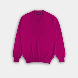 Cerise Cashmere V-Neck Sweater