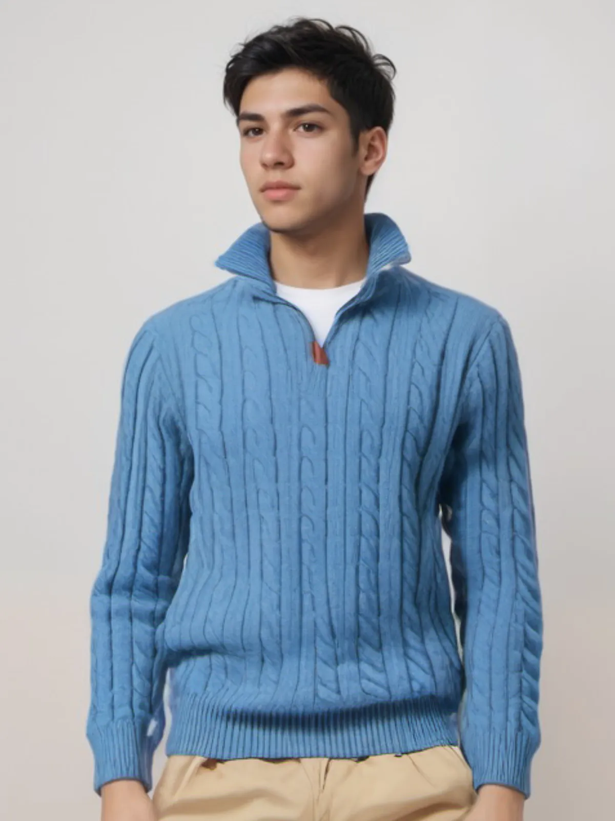 Classic Cable Knit Zip-Up Sweater for Men - 100% Cotton, Perfect for Fall and Winter