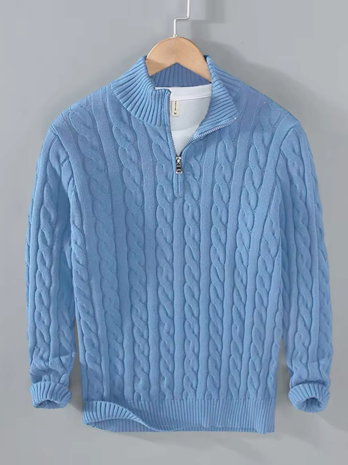 Classic Cable Knit Zip-Up Sweater for Men - 100% Cotton, Perfect for Fall and Winter