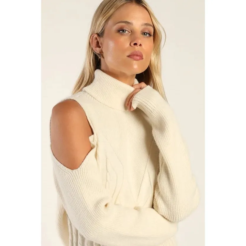 Cold Shoulder Cable Knit Pullover