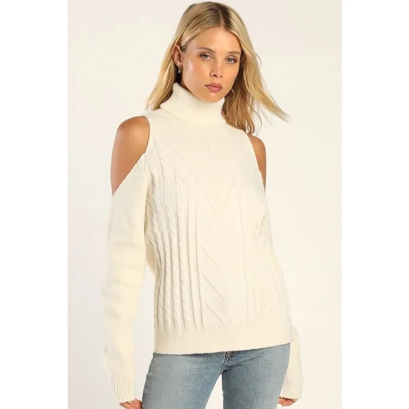 Cold Shoulder Cable Knit Pullover