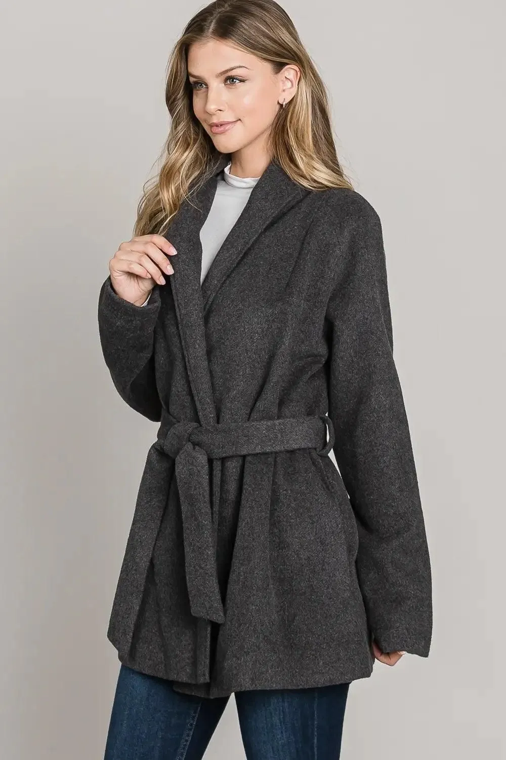 Collared Pocket Wrap Coat