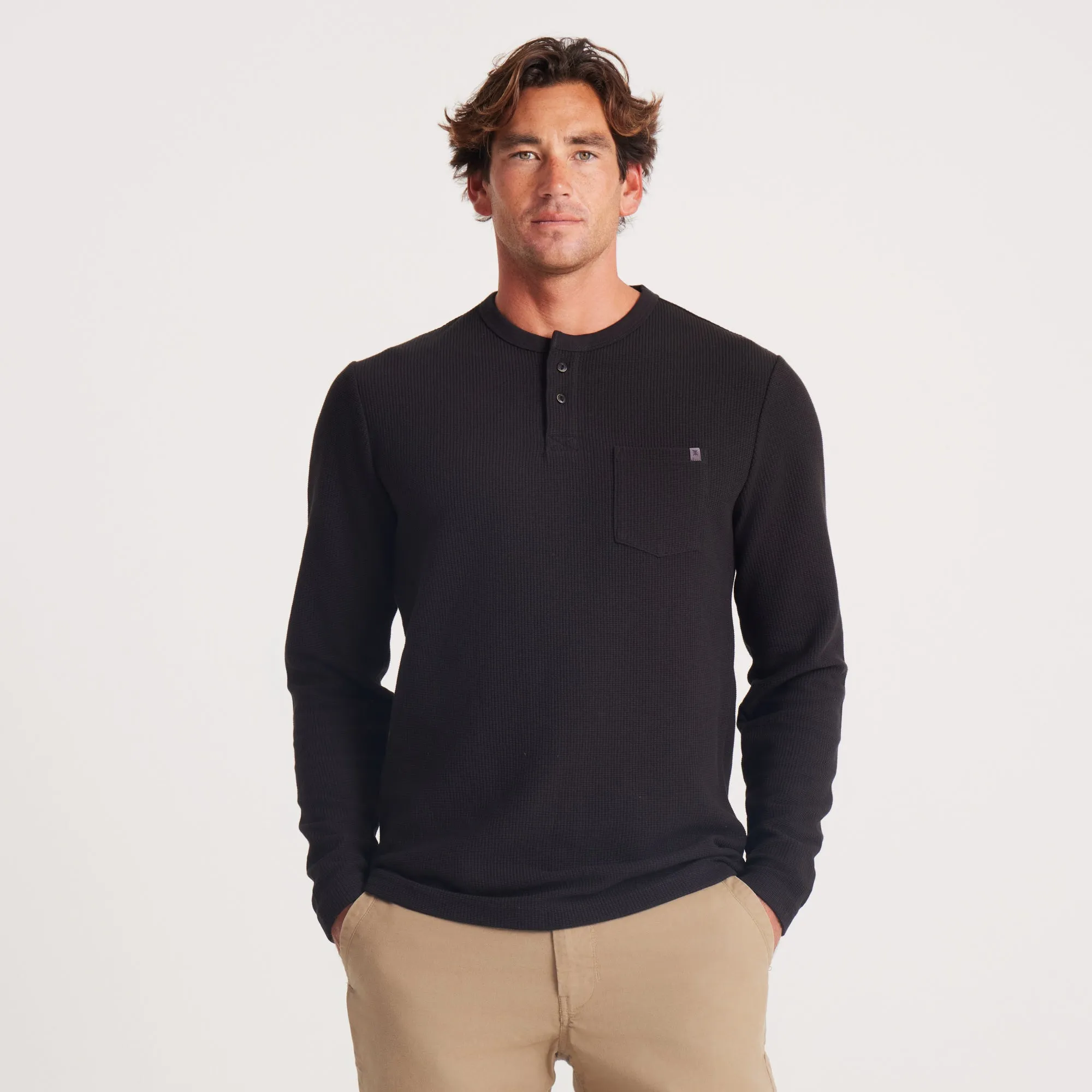 Companion Long Sleeve Thermal Henley - Black