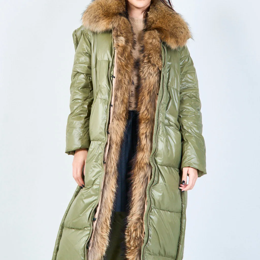 Cozy quilted duck down coat with fur collar wholesale