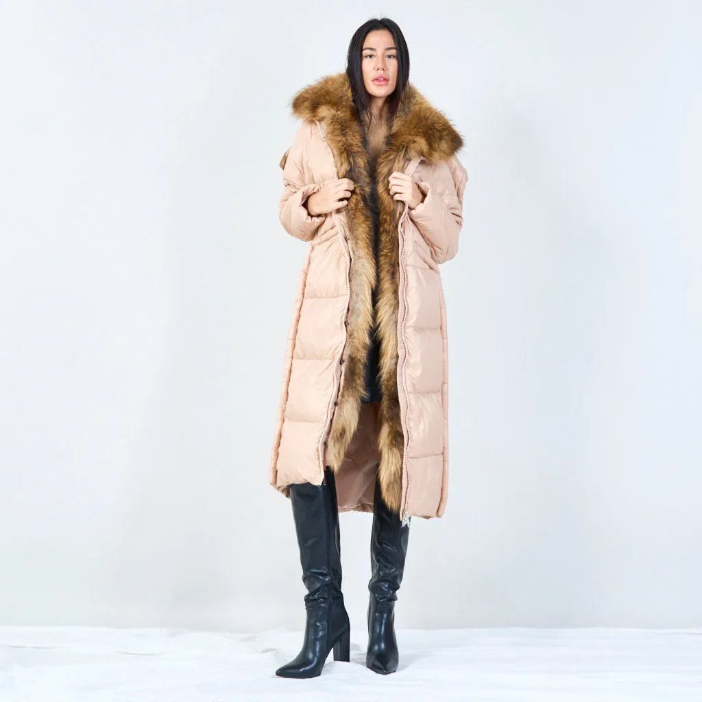 Cozy quilted duck down coat with fur collar wholesale