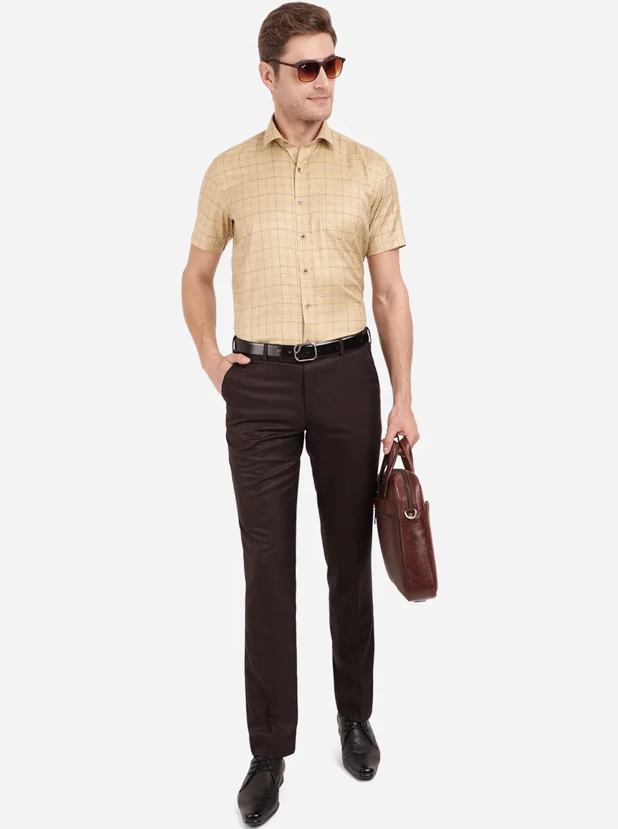 Dark Beige Checked Regular Fit Formal Shirt | Greenfibre