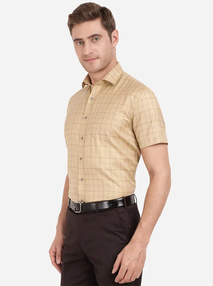 Dark Beige Checked Regular Fit Formal Shirt | Greenfibre