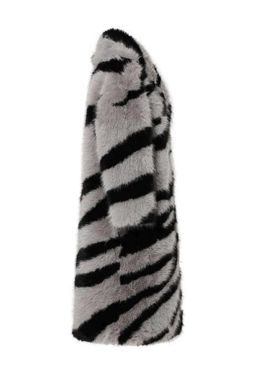 Dark Grey Zebra Pattern Imitation Oversized Long Faux Fur Shearling Coat