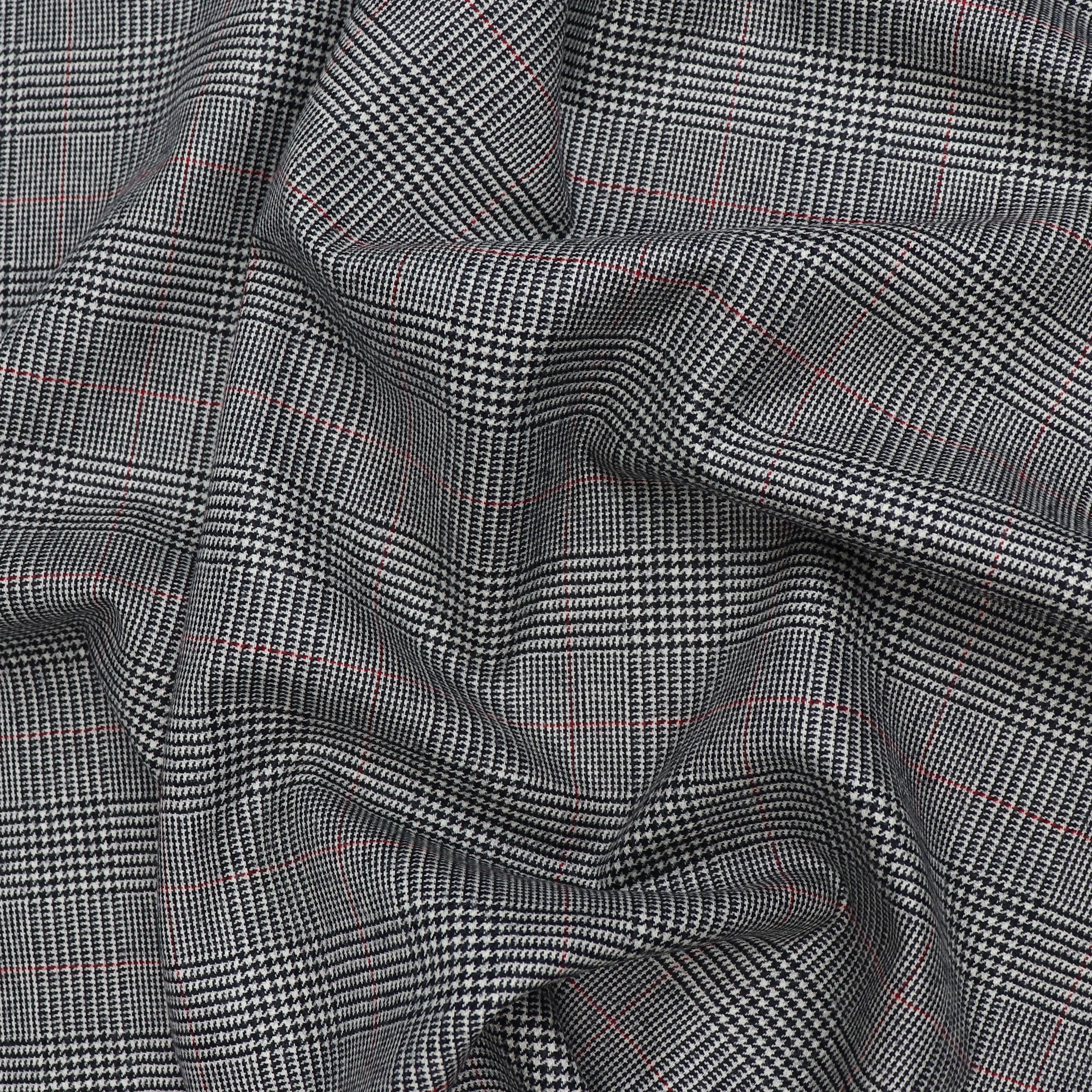 Deadstock Wool Suiting - Black   Red Check - SALE