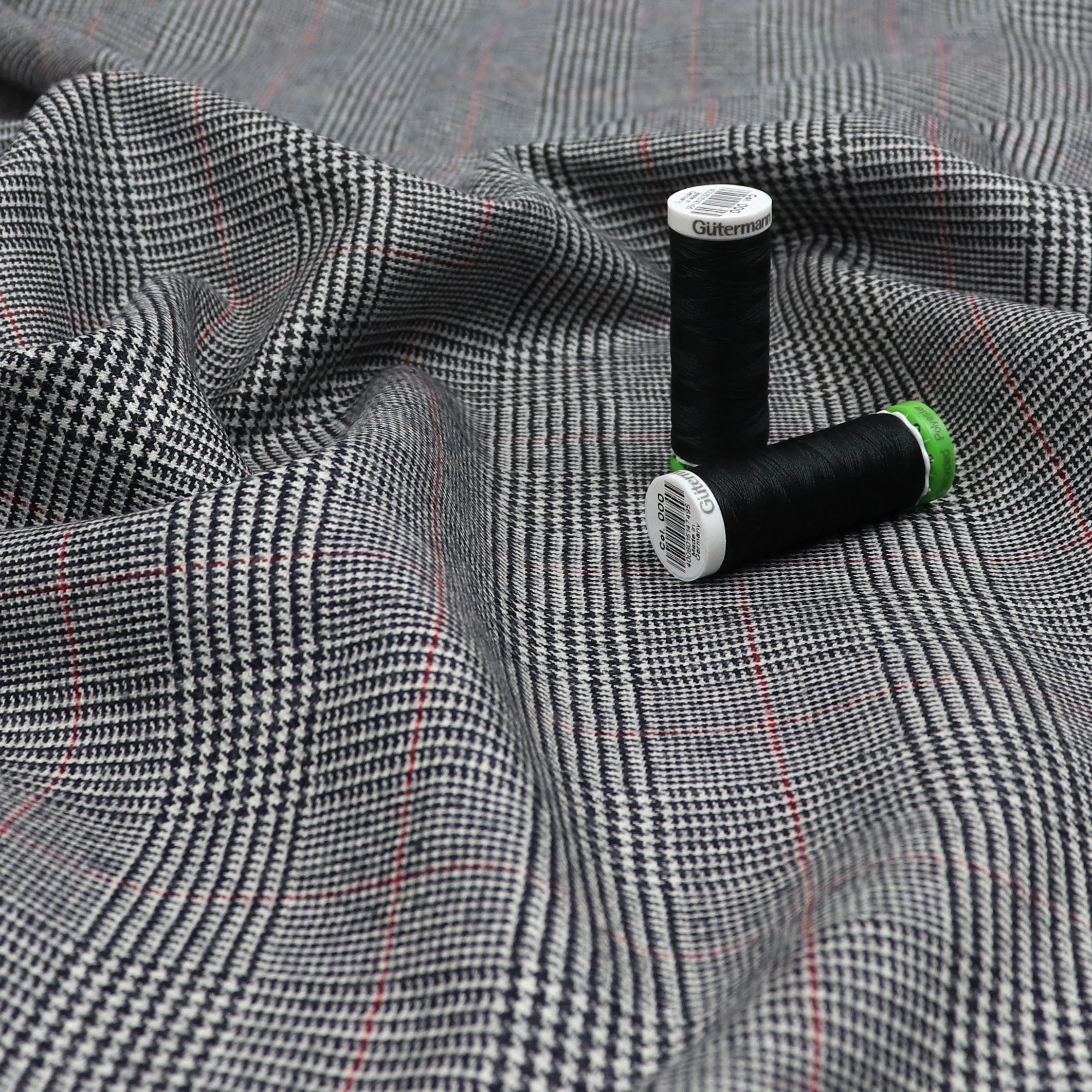 Deadstock Wool Suiting - Black   Red Check - SALE