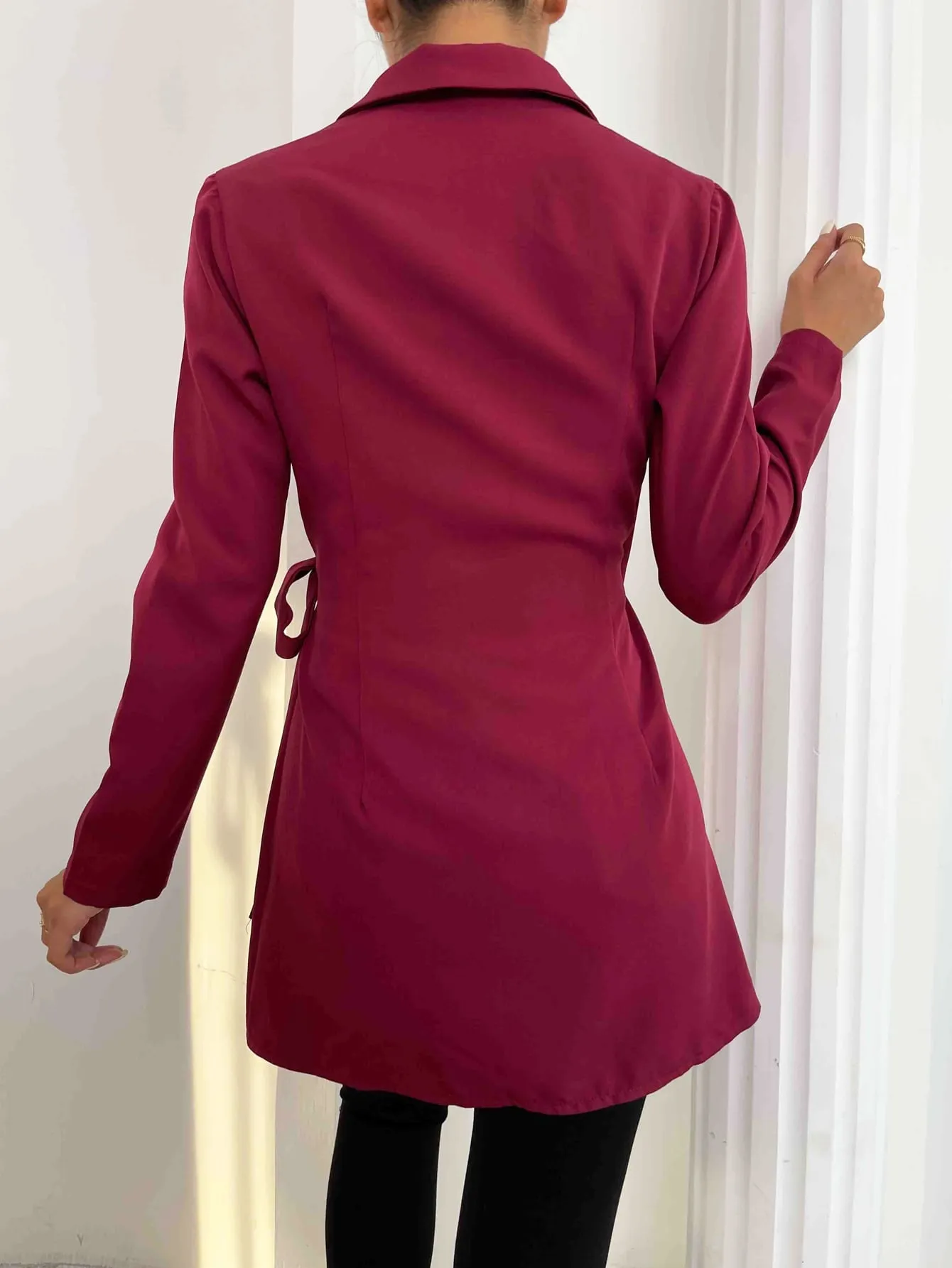 Elegant Plain Wrap Long Sleeve Shawl Collar Short Women Coat