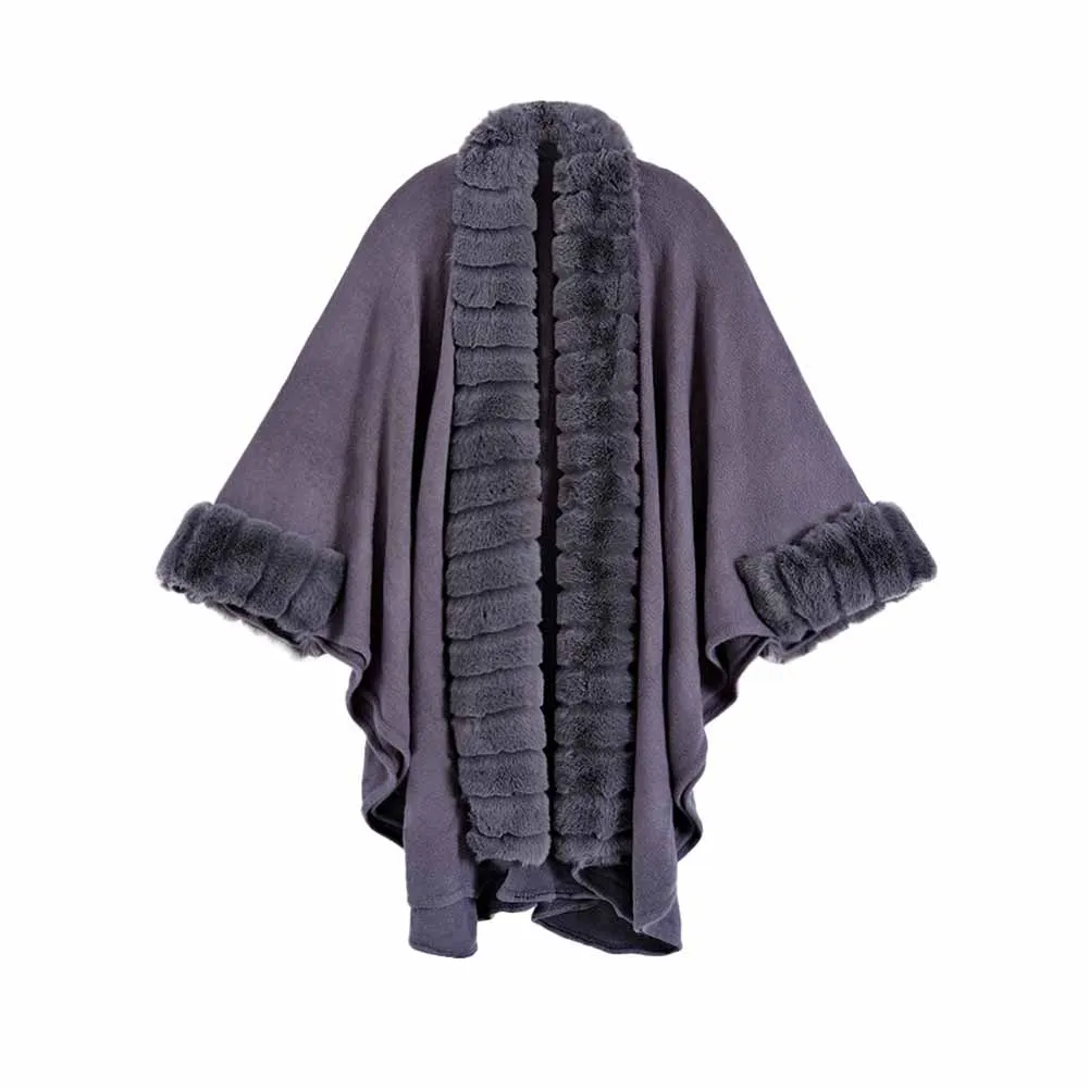 Faux Fox Fur Cardigan Cloak Shawl Wraps Winter Poncho Oversized Cape