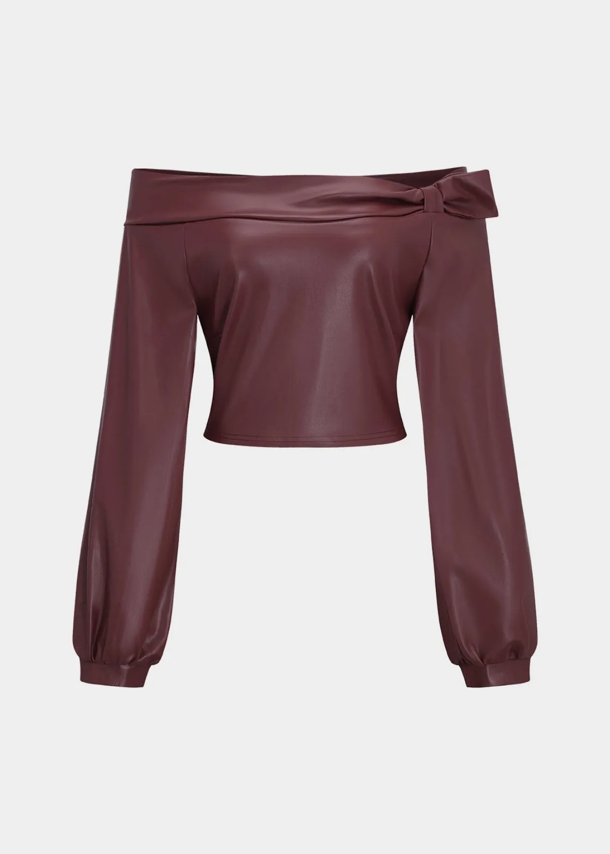 Faux Leather Off-Shoulder Top And Pants Set