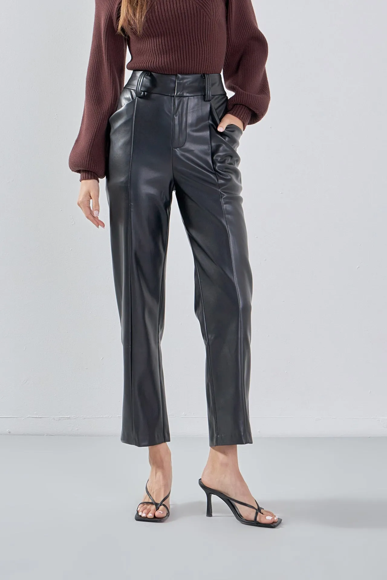 Faux Leather Wide Pocket Pants