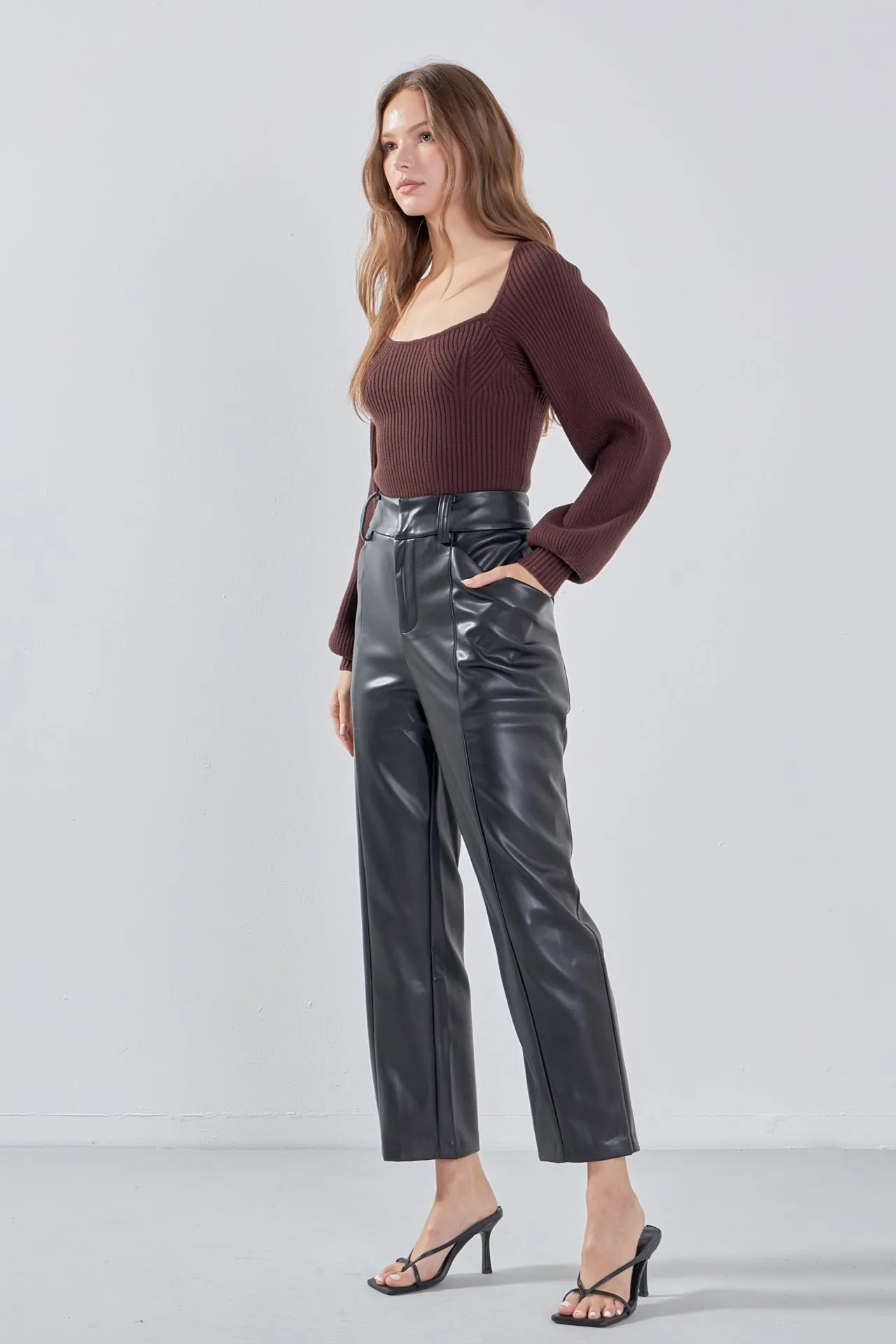 Faux Leather Wide Pocket Pants