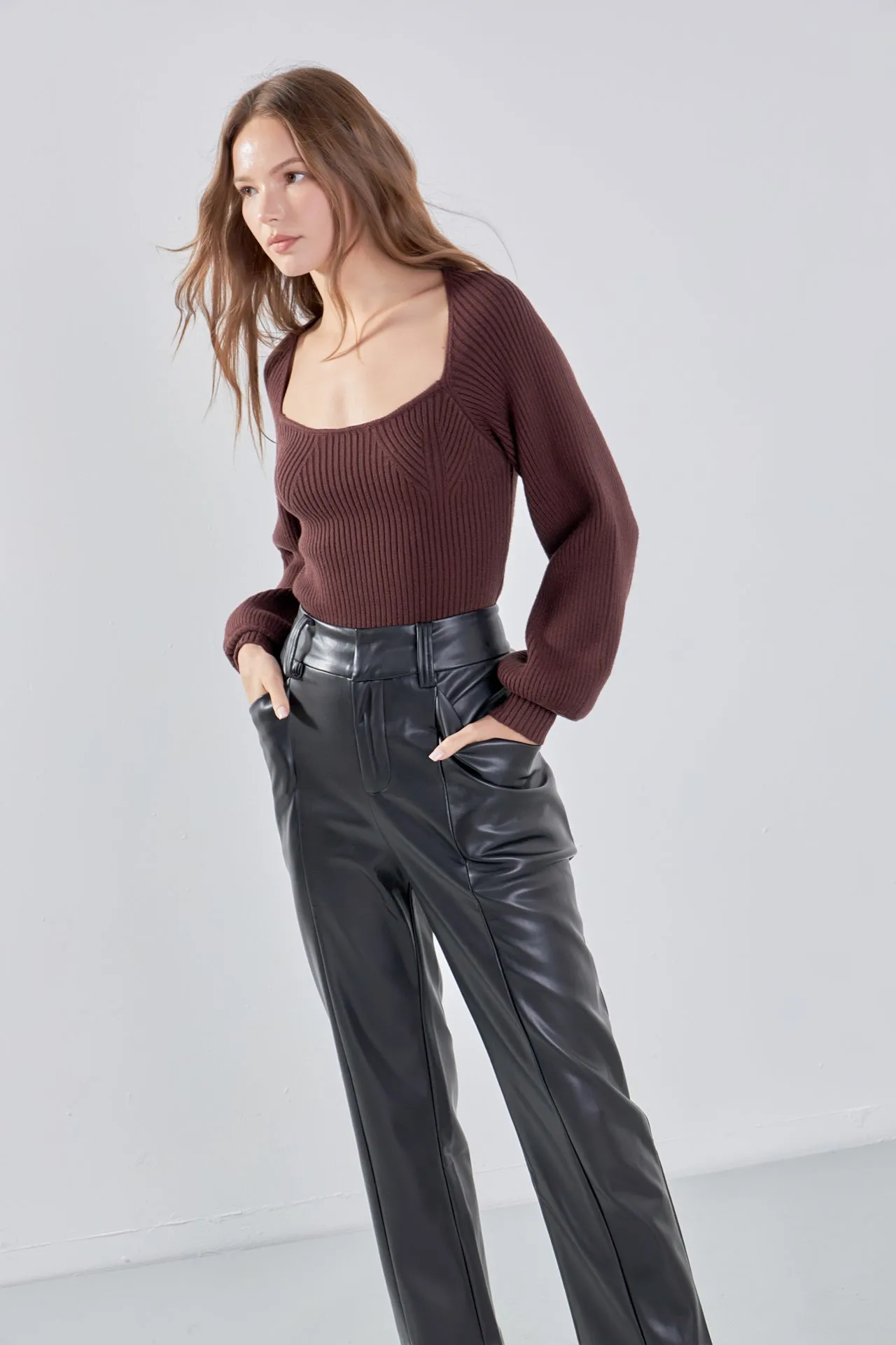 Faux Leather Wide Pocket Pants