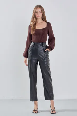 Faux Leather Wide Pocket Pants