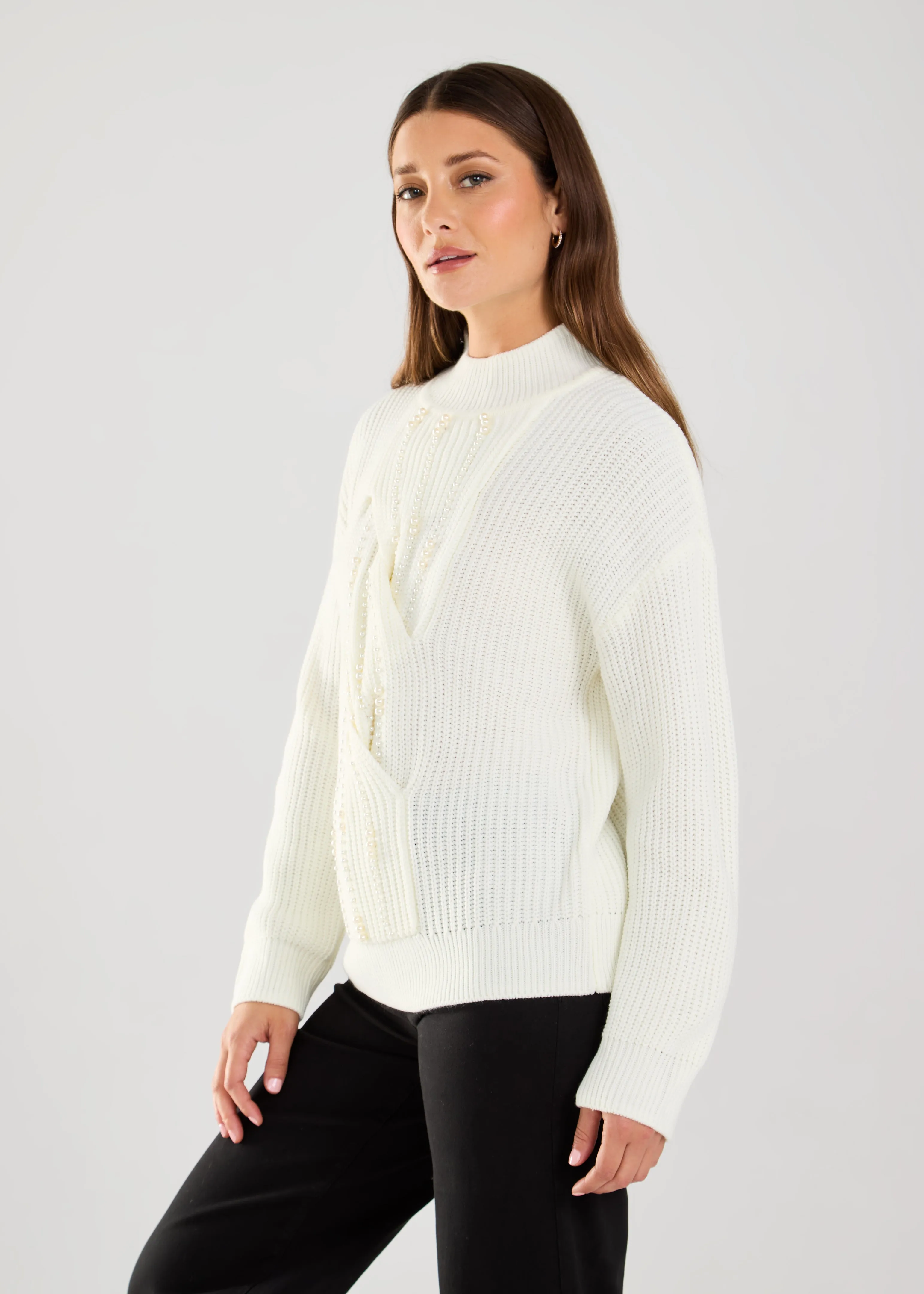 FDJ Embellished Mock Neck Sweater