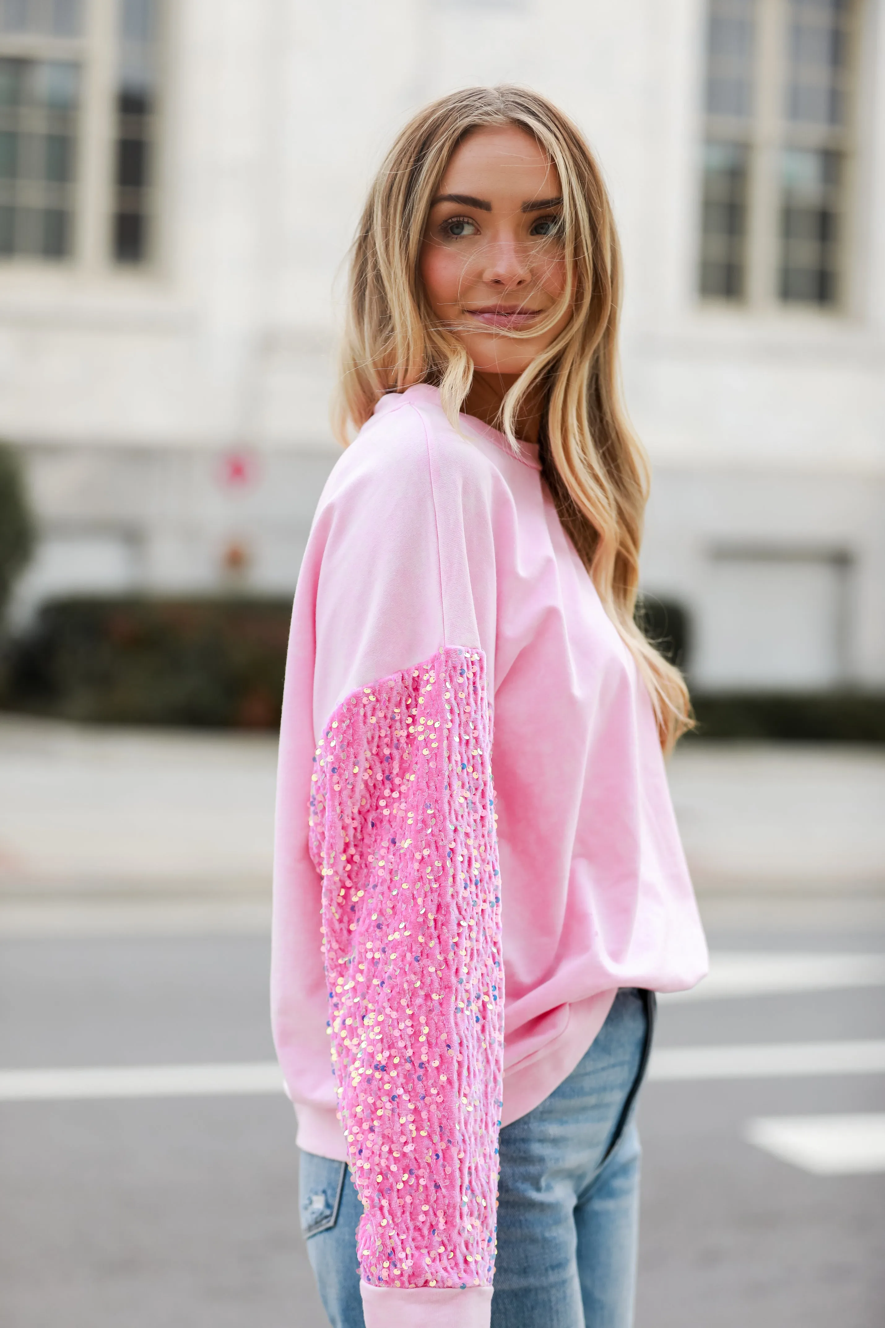 FINAL SALE - Radiant Always Pink Sequin Sleeve Pullover