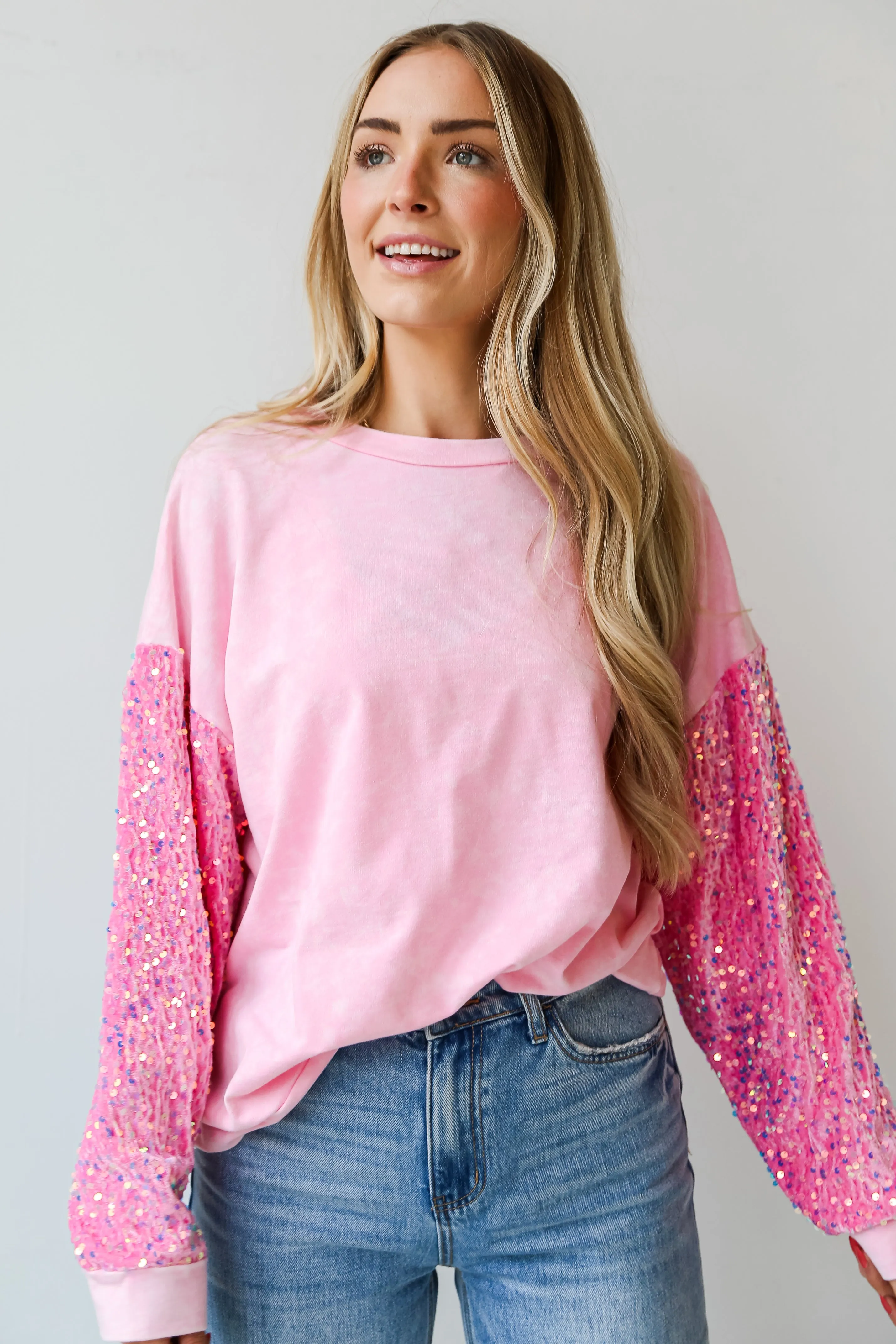 FINAL SALE - Radiant Always Pink Sequin Sleeve Pullover