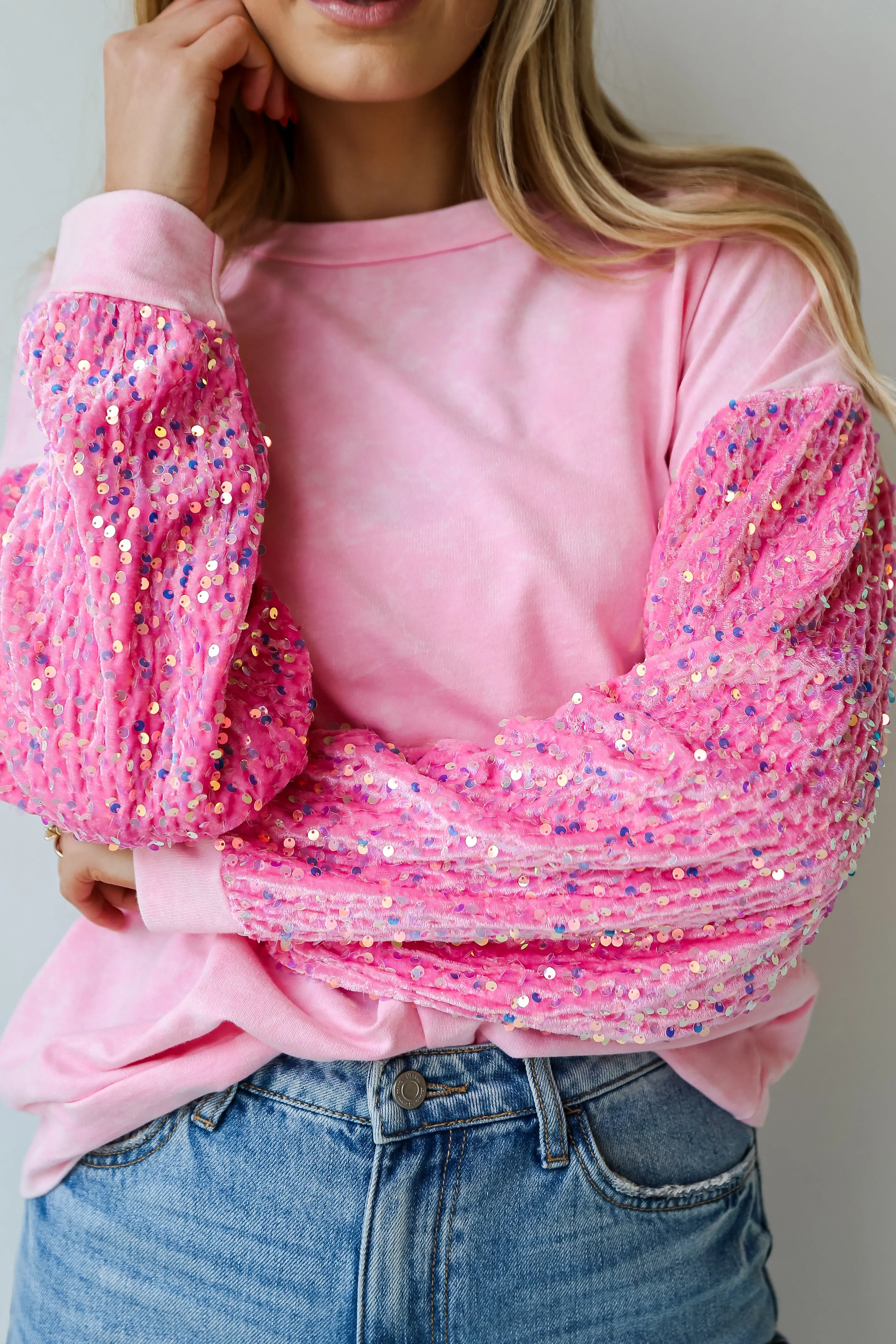 FINAL SALE - Radiant Always Pink Sequin Sleeve Pullover